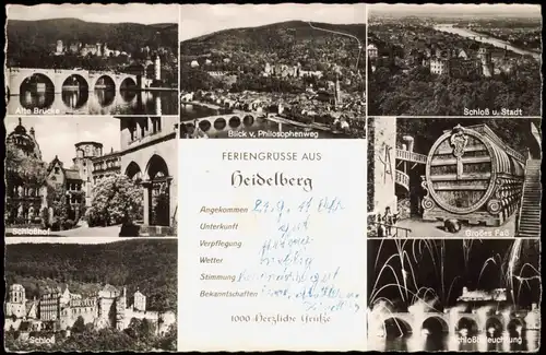 Heidelberg Mehrbildkarte mit Orts-, Umland- bzw. Stadtteilansichten 1957