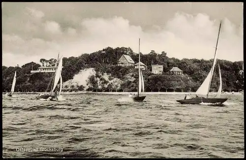 Glücksburg (Ostsee) Lyksborg Umlandansicht Segler an der Küste 1962