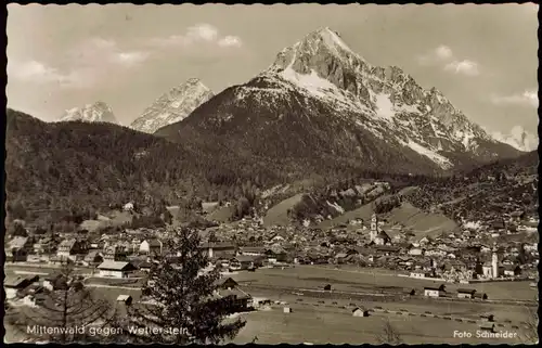 Ansichtskarte Mittenwald Panorama-Ansicht Blick zu den Bergen 1955