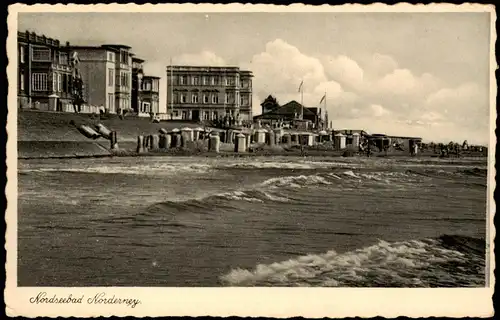 Ansichtskarte Norderney Strand und Hotels 1934