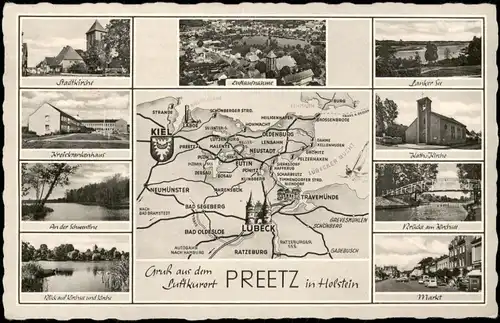 Ansichtskarte Preetz Mehrbildkarte Ortsansichten & Umgebungs-Landkarte 1962
