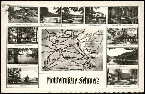Plön Holsteinische Schweiz Mehrbildkarte Umgebungskarte u. Ortsansichten 1970