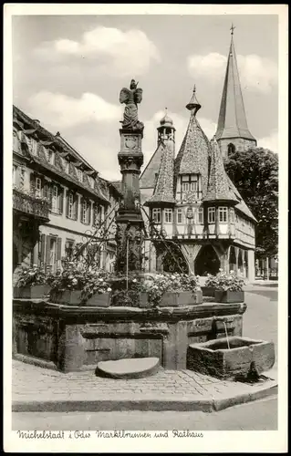 Ansichtskarte Michelstadt Odenwald Marktbrunnen und Rathaus 1954
