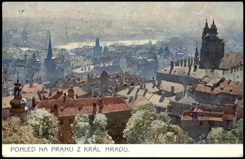 Postcard Prag Praha POHLED NA PRAHU Z KRÁL. HRADU. Stimmungsbild 1908