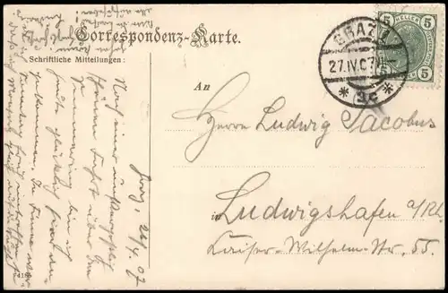 Ansichtskarte Graz von der Hilmwarte 1907