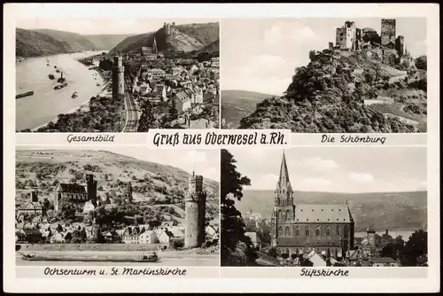 Oberwesel Mehrbild-AK mit Schönburg, Stiftskirche, Ochsenturm 1960