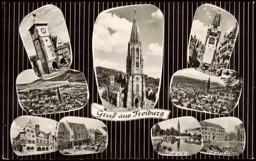 Freiburg im Breisgau Mehrbild-AK mit diversen Ortsansichten 1960
