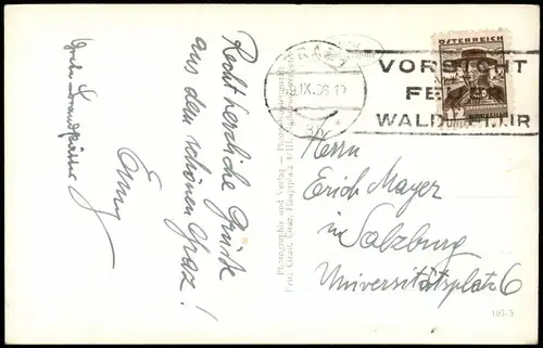 Ansichtskarte Graz Schlossbergstiege. - Fotokarte 1936