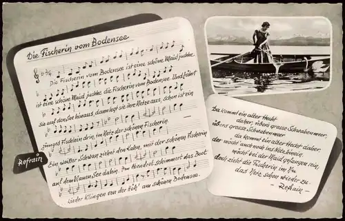 Ansichtskarte  Die Fischerin vom Bodensee Liedkarte Lied Noten Text 1960