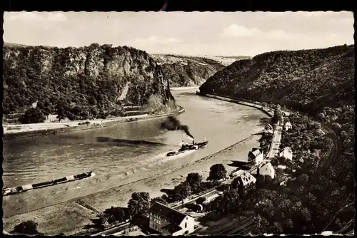 Ansichtskarte Sankt Goar Rhein Schiffe im Rheintal an der Loreley 1959