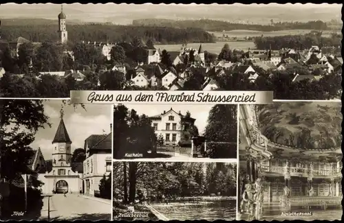 Bad Schussenried Mehrbild-AK u.a. Kurheim, Totalansicht, Zellerseebad 1960