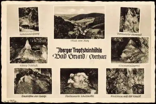 Bad Grund (Harz) Iberger Tropfsteinhöhle Mehrbildkarte mit 8 Foto-Ansichten 1954