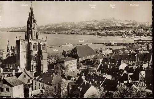 Ansichtskarte Konstanz Panorama-Ansicht, Bodensee, Berge im Hintergrund 1960