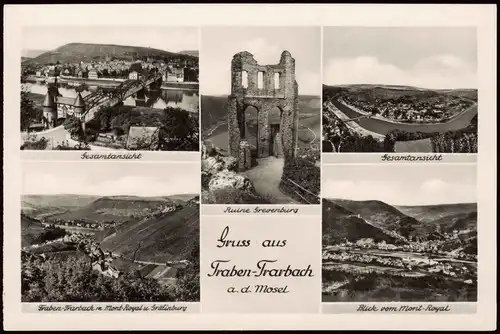 Traben-Trarbach Mehrbild-AK u.a. Ruine Grevenburg, Mont Roayal 1950