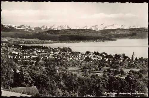 Ansichtskarte Überlingen Ortspanorama (Bodensee) mit Alpen 1960