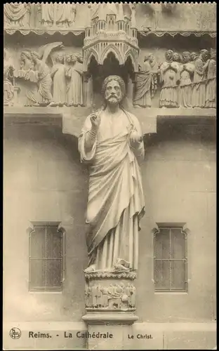 CPA Reims La Cathedrale - Kathedrale, Le Christ 1916 gel. roter Feldpoststempel