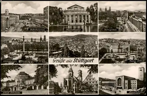 Stuttgart Mehrbild-AK mit Bahnhofsplatz, Theater, Königsbau uvm. 1960