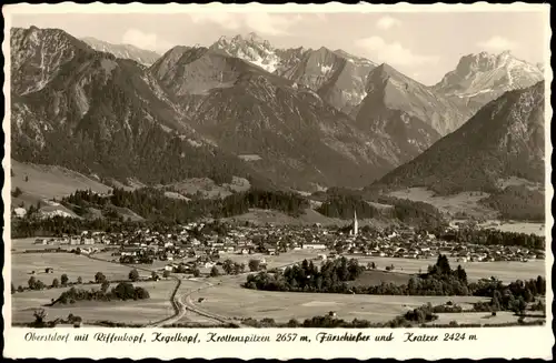 Ansichtskarte Oberstdorf (Allgäu) Panorama-Ansicht mit Alpen Berge 1950