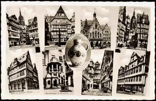 Frankfurt am Main Mehrbild-AK Saalgasse, Bierstube, Römerhof, Goethe-Haus 1960