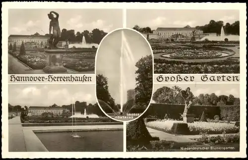 Ansichtskarte Herrenhausen-Hannover Großer Garten 5-Fotos-Mehrbildkarte 1953