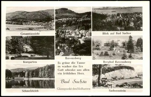 Bad Sachsa Mehrbild-AK mit Schmelzteich, Ravensberg, Sachsenstein uvm. 1955
