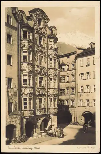 Ansichtskarte Innsbruck Hölbling-Haus, Marktstand 1942 gel. Feldpost WK2