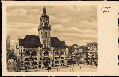 Ansichtskarte Stuttgart Rathaus, Straße 1932