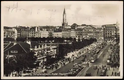 Ansichtskarte Hamburg Jungfernstieg, Straße, Autos 1938