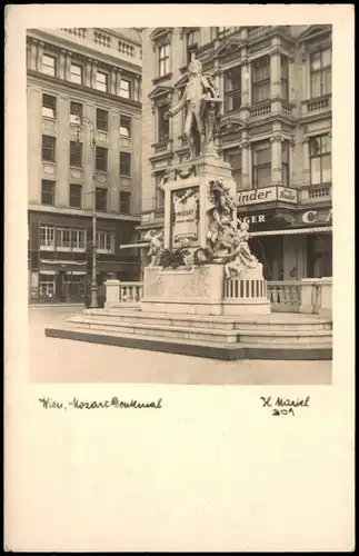 Ansichtskarte Wien Mozartdenkmal - Geschäfte, Fotokarte 1929