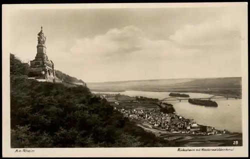 Ansichtskarte Rüdesheim (Rhein) Stadt mit Nationaldenkmal 1930