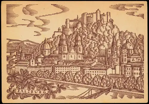Ansichtskarte Salzburg Künstlerkarte - Stadt 1938