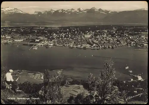 Postcard Tromsø Tromso Blick auf Stadt und Bergkette 1929