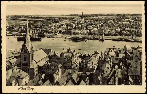 Ansichtskarte Flensburg Blick über die Stadt 1942  gel. Feldpoststempel WK2