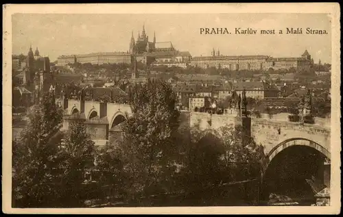 Postcard Prag Praha Karlův most a Malá Strana. 1912