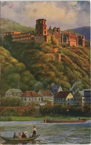 Ansichtskarte Heidelberg Schloss von der Hirschgasse - Künstlerkarte 1912