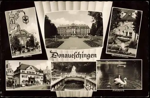 Donaueschingen Mehrbild-AK mit Rathaus, Schloß, Donau-Quelle uvm. 1965