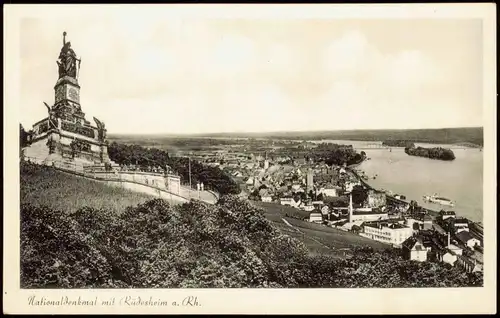 Rüdesheim (Rhein) National-Denkmal Niederwalddenkmal Rhein Panorama 1950