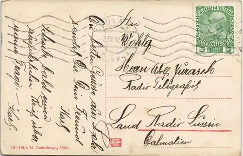 Postcard Pula Pola Segelboot - Stimmungsbild 1912