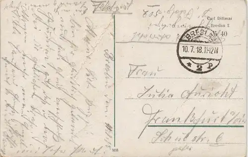 Postcard Breslau Wrocław Alte Ohle 1918  gel- als Feldpost