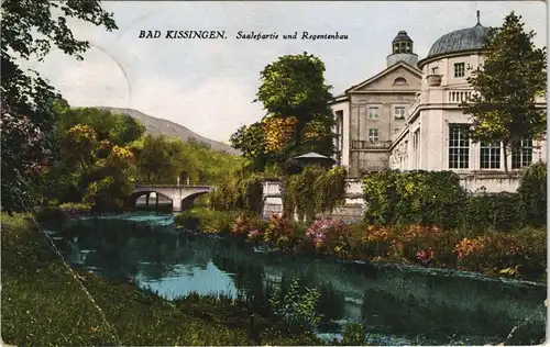 Ansichtskarte Bad Kissingen Saalepartie und Regentenbau 1923