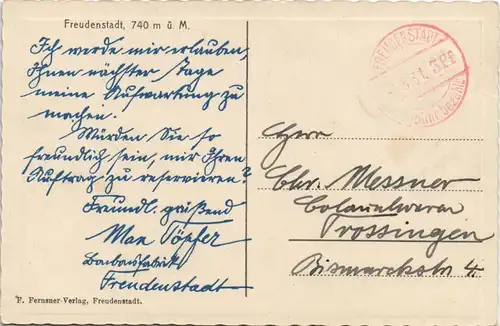 Ansichtskarte Freudenstadt Marktplatz 1031 gel- Rundstempel Nachgebühr 3 Pfg.