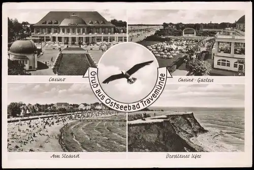 Travemünde-Lübeck Mehrbild-AK Casino, Strand, Brodtener Ufer 1952