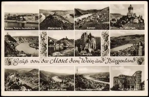 .Rheinland-Pfalz Mosel (Rheinland-Pfalz) Mehrbild-AK  1954    2x 5 Pf. Posthorn