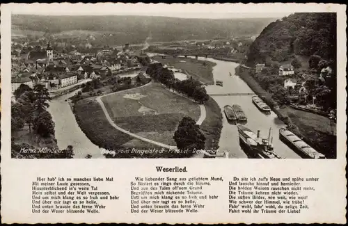 Hann. Münden Hannoversch Münden Panorama-Ansicht mit Weserlied Lied-Text 1950