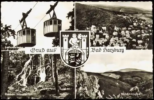 Bad Harzburg Mehrbildkarte mit Schwebebahn, Radau Wasserfall, Rabenklippen 1960