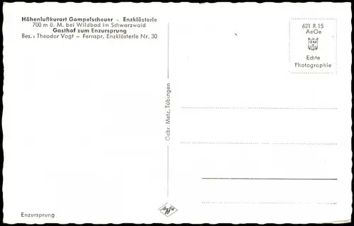 Ansichtskarte Enzklösterle Partie am Gasthof zum Enzursprung 1960
