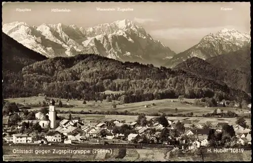Ansichtskarte Ohlstadt Gesamtansicht gegen Zugspitzgruppe Zugspitze 1960