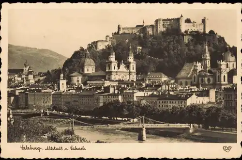 Ansichtskarte Salzburg Altstadt mit Salzach 1940