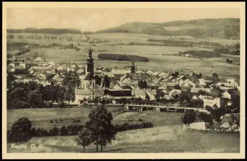 Postcard Kaplitz O.D. Kaplice Blick auf Stadt und Brücke 1940