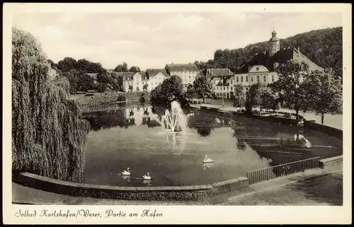 Ansichtskarte Bad Karlshafen Partie am Hafen 1953